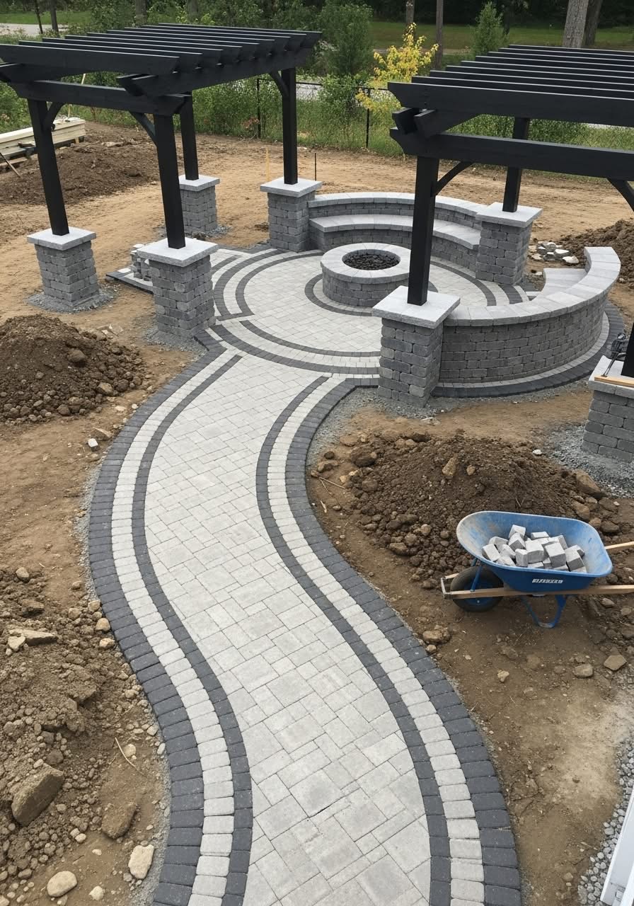 Masonry construction in progress